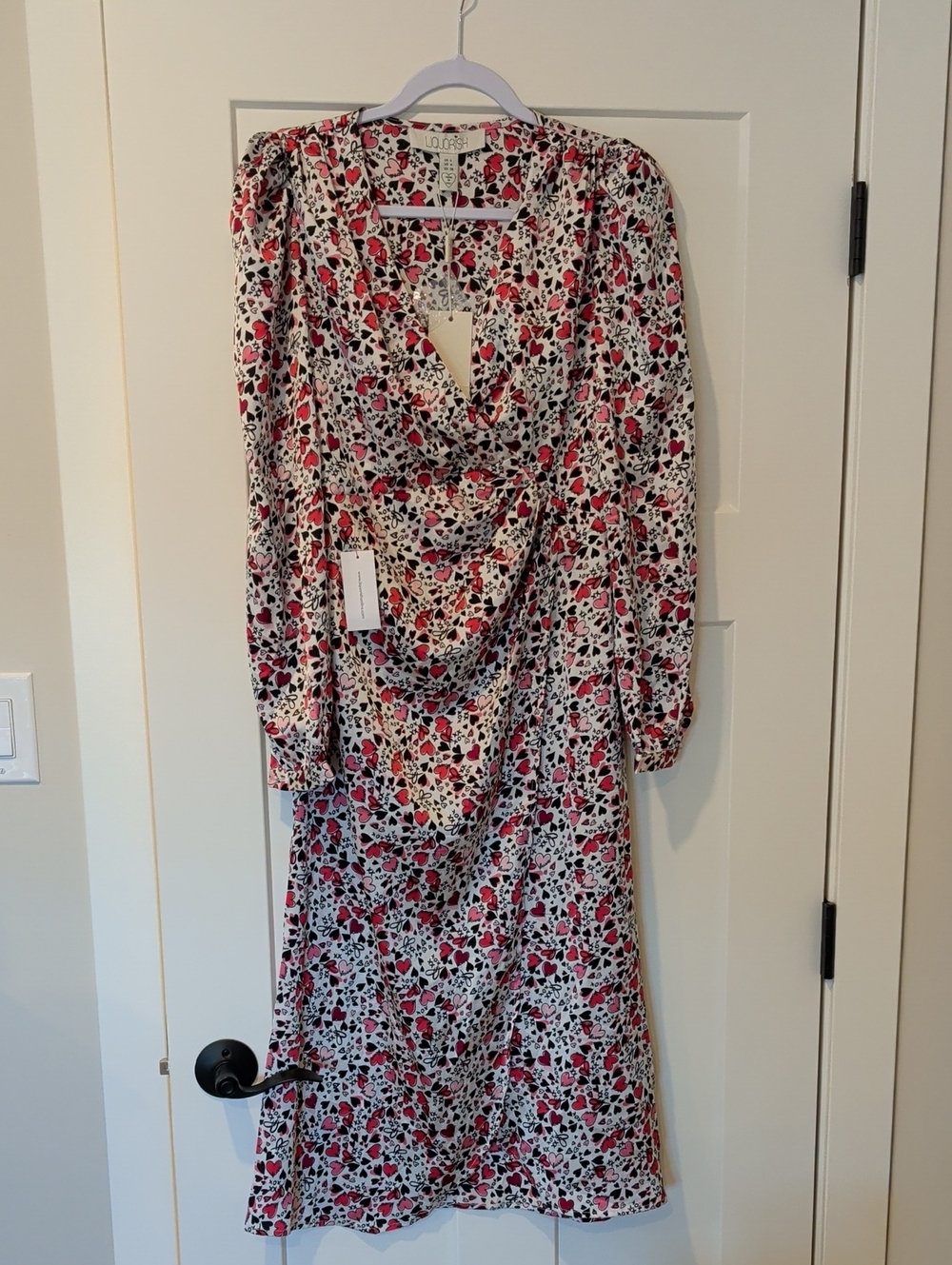 NWT size 4 Pink Heart Long-Sleeve Midi Dress